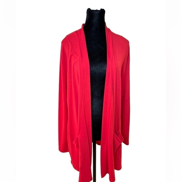 Zenana Premium Cardigan Red Large Slouch Pocket Jersey Knit Comfort Stretch - Picture 2 of 8